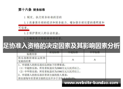 足协准入资格的决定因素及其影响因素分析